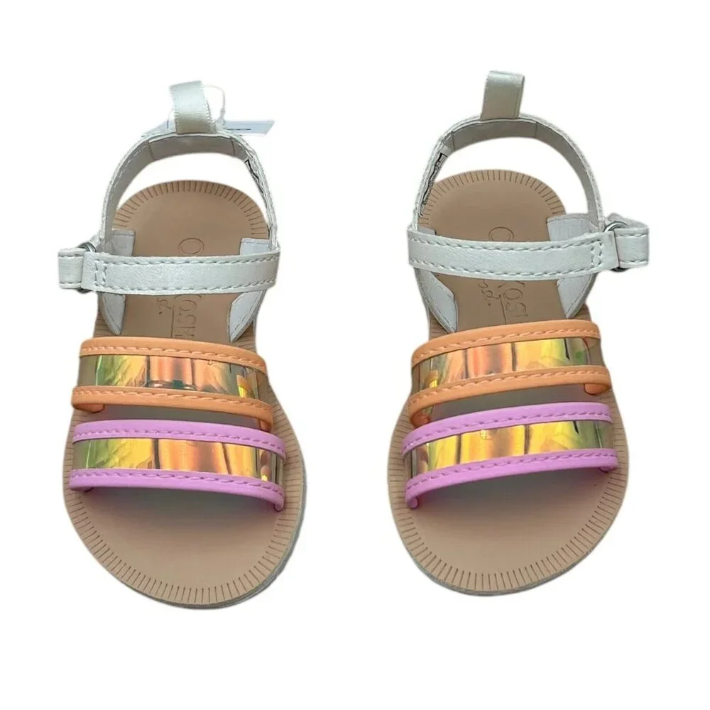 OshKosh Stella Baby-Infant Girls Fashion Sandals Size 5 Gold-White-Pink‎